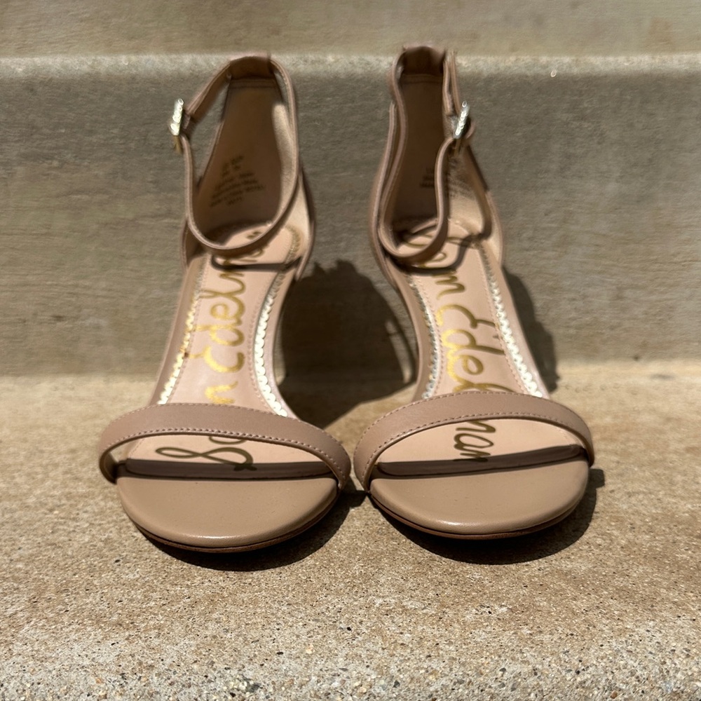 Sam Edelman “Patti” Nude Tan Ankle-Strap Dress Heels